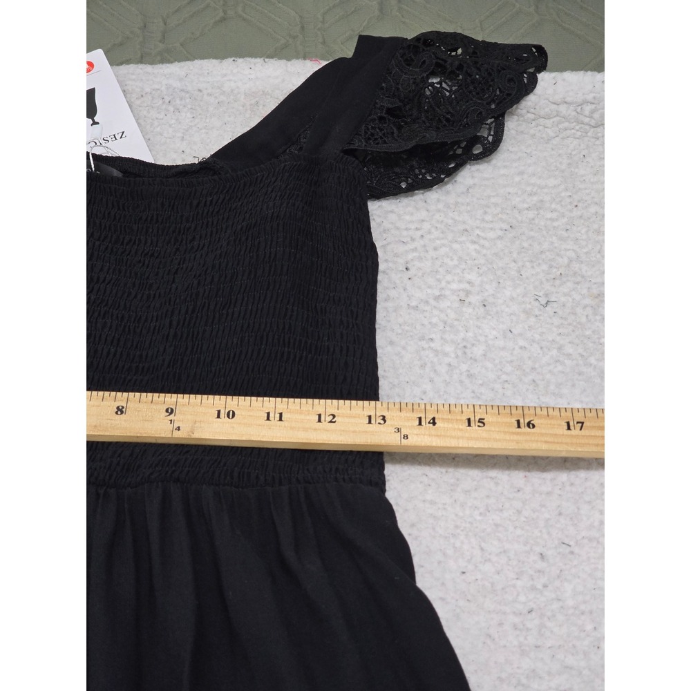 Zesica Black Smocked Crochet Lace Flutter Sleeve Tiered Viscose Dress Large NWT - Picture 10 of 13